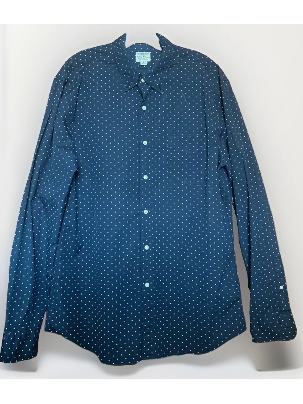J. Crew Organic Cotton Large (L) Slim Fit Shirt - Dark Blue with Polka Dots - Picture 4 of 10